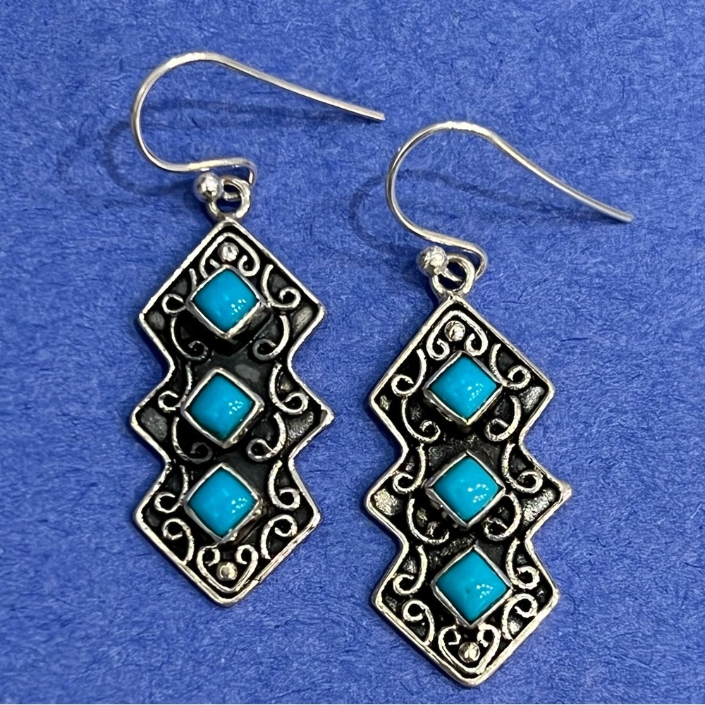 Arizona Sleeping Beauty Turquoise Sterling Silver Zigzag Dangle Earrings